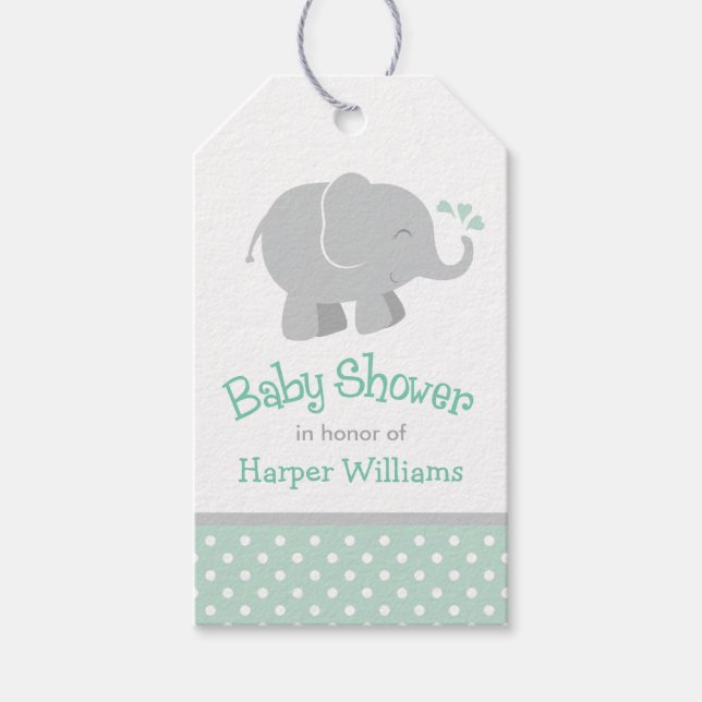 Moderne Minze und graue Elefantenspülung Geschenkanhänger (Vorderseite)