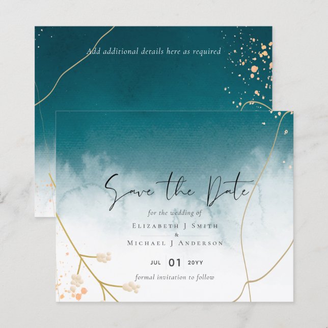 Moderne Misty Blue Gold Wedding (Vorne/Hinten)