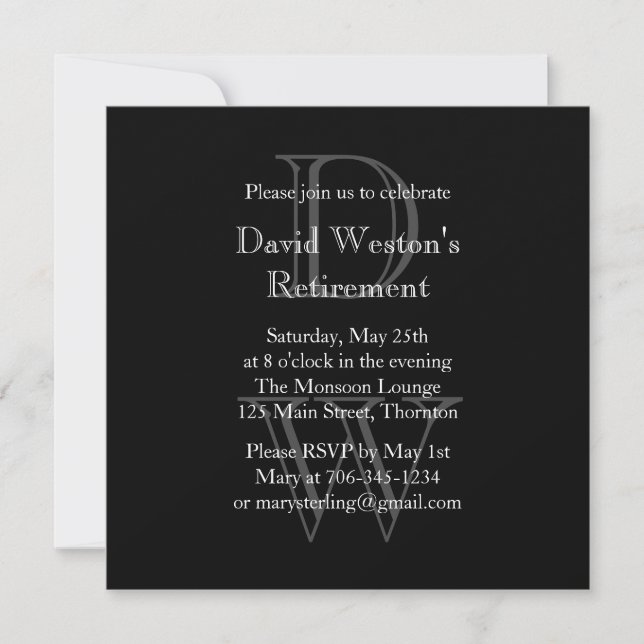 Moderne Mit Monogramm Altersvorsorge (schwarz) Einladung (Vorderseite)
