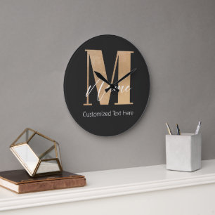 Moderne Mit Monogramm Anfangs-M & Name Personalisi Große Wanduhr