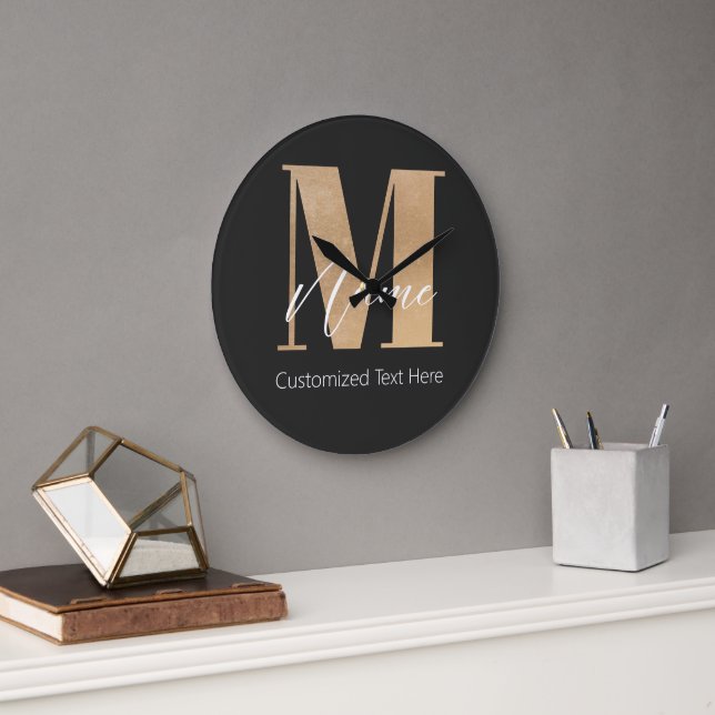 Moderne Mit Monogramm Anfangs-M & Name Personalisi Große Wanduhr (Büro)