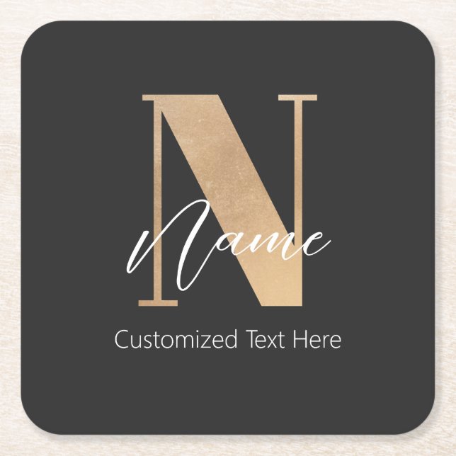 Moderne Mit Monogramm Anfangsnummer und Name Perso Rechteckiger Pappuntersetzer (Vorderseite)