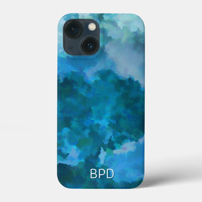 Moderne Mit Monogramm Aquarellinitialen Blau grün Case-Mate iPhone Hülle (Rückseite)