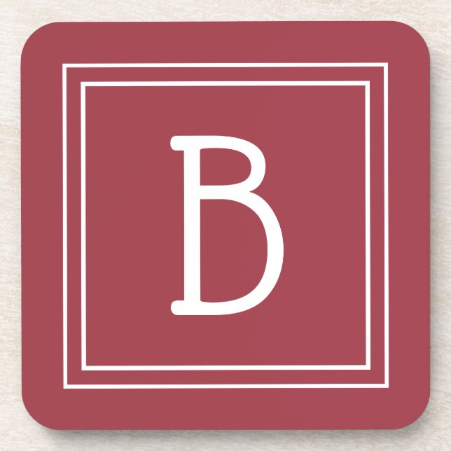 Moderne Mit Monogramm Crimson Red & White Initial Getränkeuntersetzer (Vorderseite)