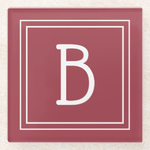 Moderne Mit Monogramm Crimson Red & White Initial Glasuntersetzer