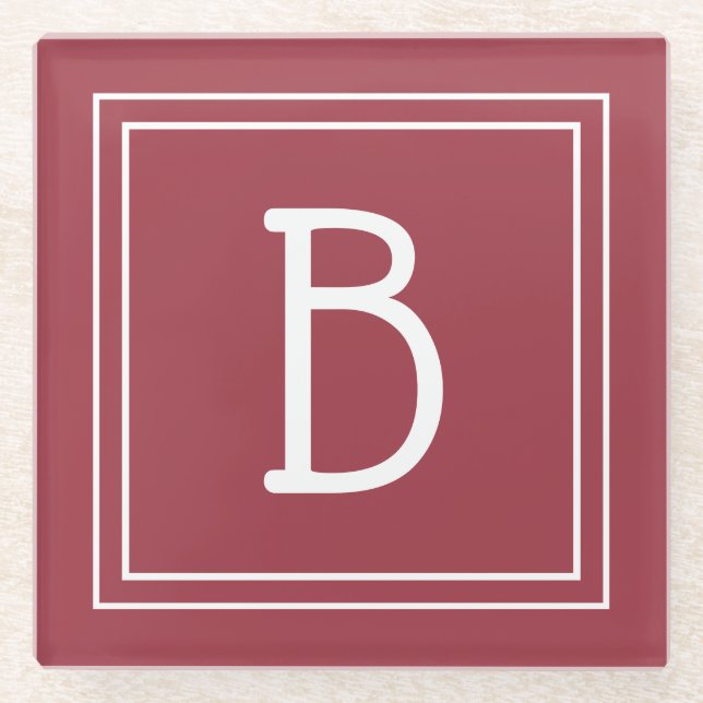 Moderne Mit Monogramm Crimson Red & White Initial Glasuntersetzer (Vorderseite)