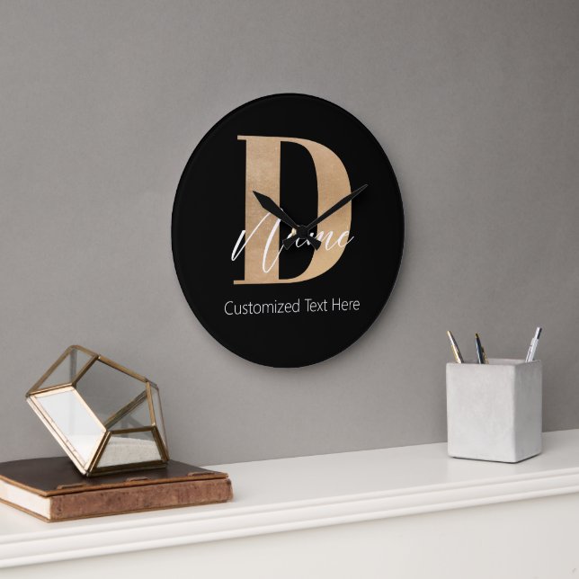 Moderne Mit Monogramm D & Name Personalisiert Große Wanduhr (Büro)