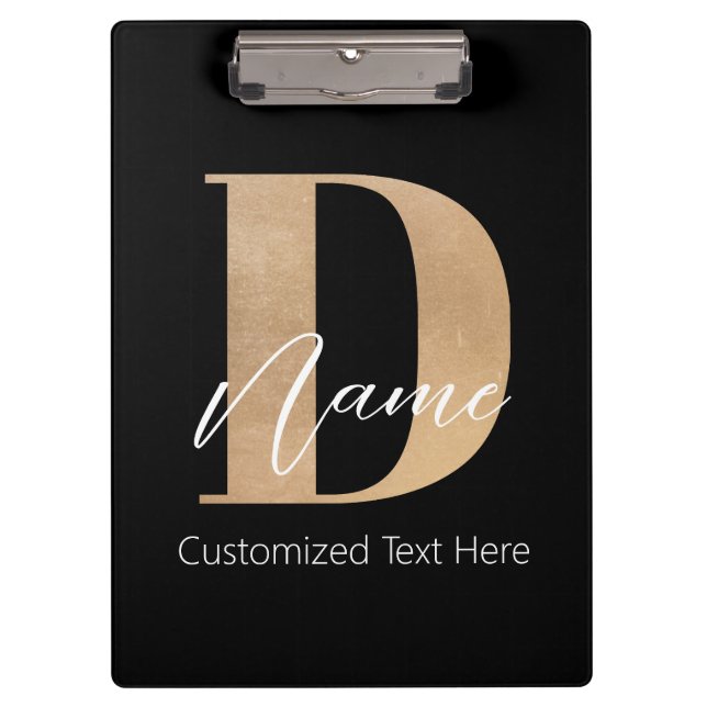 Moderne Mit Monogramm D & Name Personalisiert Klemmbrett (Vorderseite)