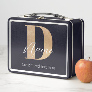 Moderne Mit Monogramm D & Name Personalisiert Metall Brotdose