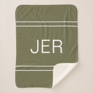 Moderne Mit Monogramm Eigeninitialen Olive Green Sherpadecke