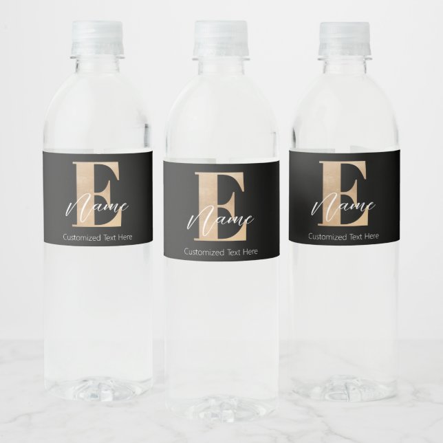 Moderne Mit Monogramm erste E & Name Personalisier Wasserflaschenetikett (Flaschen)