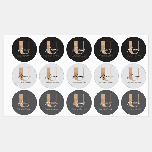 Moderne Mit Monogramm erste U & Name Personalisier Etiketten (Blatt)