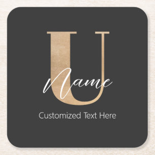 Moderne Mit Monogramm erste U & Name Personalisier Rechteckiger Pappuntersetzer