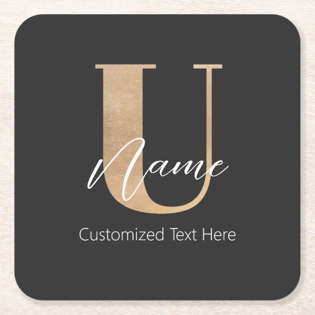 Moderne Mit Monogramm erste U & Name Personalisier Rechteckiger Pappuntersetzer (Vorderseite)