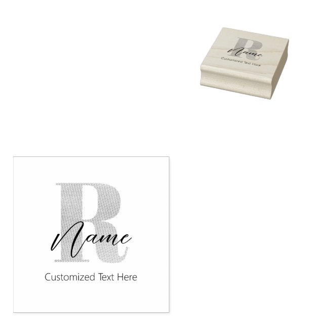 Moderne Mit Monogramm Erstforschung und Name Perso Gummistempel (Stempel)