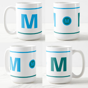 Moderne Mit Monogramm Erstkaffee-Tasse (blau, Aqua Kaffeetasse