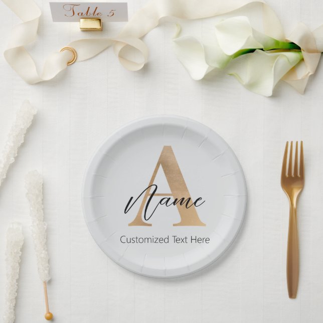Moderne Mit Monogramm Erstklassigkeit und Name Per Pappteller (Hochzeit)