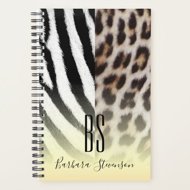 Moderne Mit Monogramm Gold Animal Print Planer (Vorderseite)