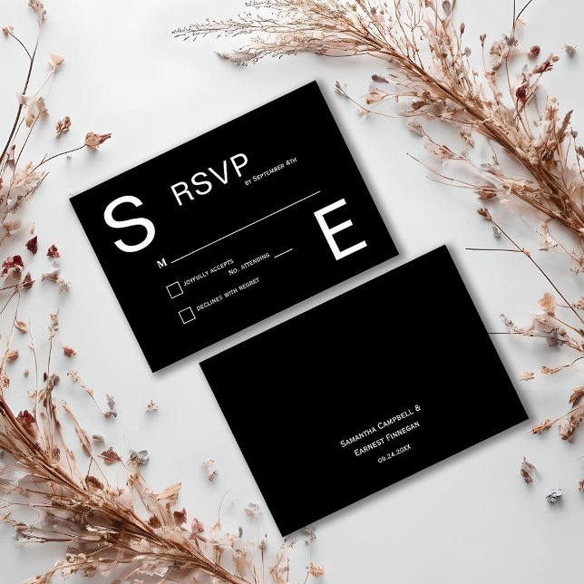 Moderne Mit Monogramm Hochzeit in Schwarz und Weiß RSVP Karte (Von Creator hochgeladen)