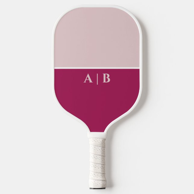 Moderne Mit Monogramm Initialen rosa Pickleball Schläger (Vorderseite)