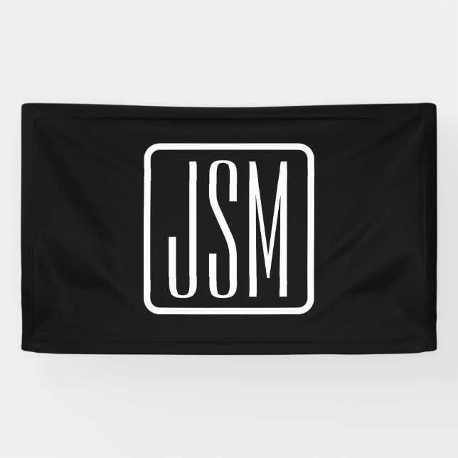 Moderne Mit Monogramm Initialen | Schwarz und Weiß Banner (Horizontal)