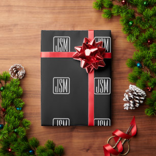 Moderne Mit Monogramm Initialen   Schwarz und Weiß Geschenkpapier