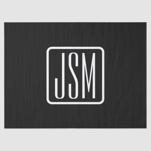 Moderne Mit Monogramm Initialen | Schwarz und Weiß Seidenpapier (Vorderseite)