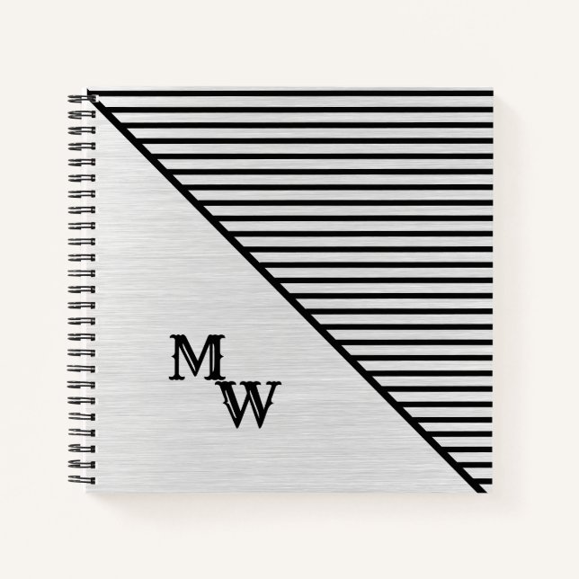 Moderne Mit Monogramm Line Art Notizbuch (Vorderseite)