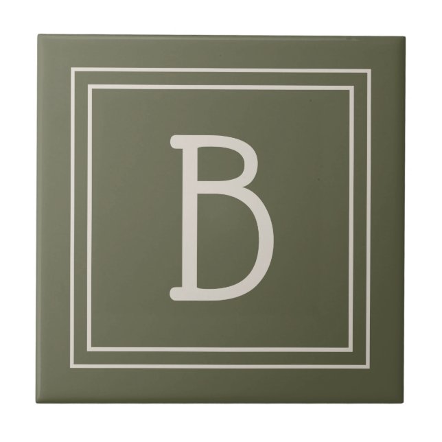 Moderne Mit Monogramm Moss Green & Off White Initi Fliese (Vorderseite)