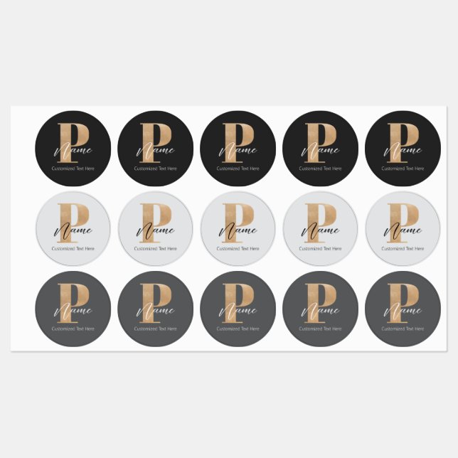 Moderne Mit Monogramm P & Name Personalisiert Etiketten (Blatt)