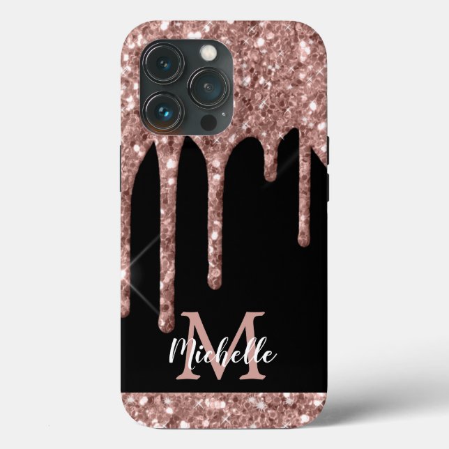 Moderne Mit Monogramm Rose Gold Glitzer Tropfen Ca Case-Mate iPhone Hülle (Rückseite)