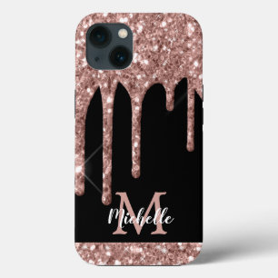 Moderne Mit Monogramm Rose Gold Glitzer Tropfen Case-Mate iPhone Hülle