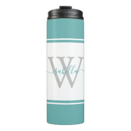 Moderne Mit Monogramm Schrift Aquamarin Thermosbecher
