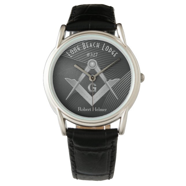 Moderne Mit Monogramm Schwarz-Grau-Masonic-Uhr Armbanduhr (Vorderseite)