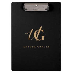 Moderne Mit Monogramm Schwarz- und Gold-Script Klemmbrett