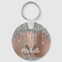 Moderne Mit Monogramm Silver Glitzer Tropfen Rosa 