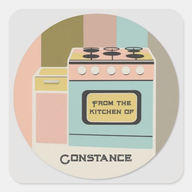 Moderne Mitte des Jahrhunderts Von der Küche der A Quadratischer Aufkleber (Vorderseite)