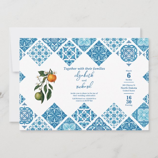 Moderne Mittelmeer-Limonenblaue Flachglasfliese Save The Date (Vorderseite)