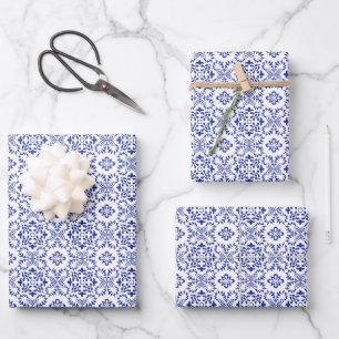 Moderne Mittelmeerblaue Mosaik-Hochzeit Geschenkpapier Set