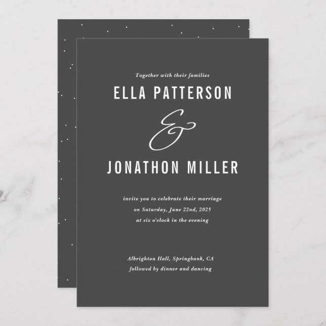 Moderne Mix-Flat-Hochzeitskarte Einladung (Vorne/Hinten)