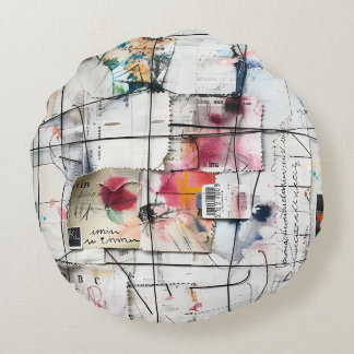 Moderne Mixed Media Collage Art Rundes Kissen