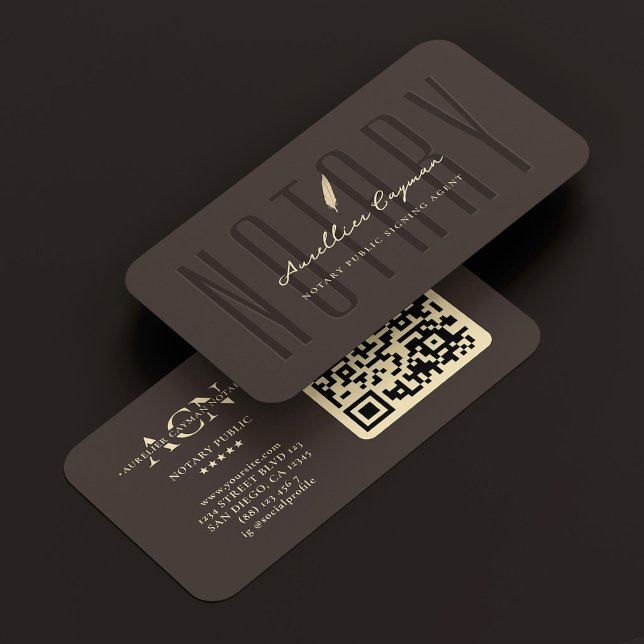 Moderne Mobile Notarin Quill Espresso Visitenkarte (Modern Mobile Notary Public Quill Espresso Business Card
)