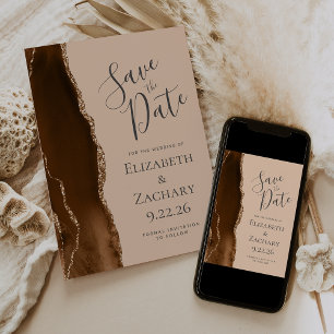 Moderne Mocha-Braun-Gold-Achat-Tan-Save-the-Date-K Save The Date