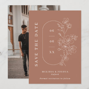 Moderne Mocha Line Gezeichnet Blumenhochzeit Foto Save The Date