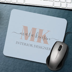 Moderne Mocha-Mousse-Monogramm Staubblau Mousepad
