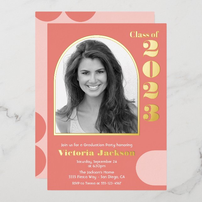 Moderne Mod Arch Foto Graduation Party Folieneinladung (Vorderseite/Rückseite)
