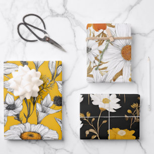 Moderne Mod Boho Daisy Wildblume Floral Geschenkpapier Set