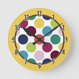 Moderne Mod-farbige Polka Dot Clock Runde Wanduhr