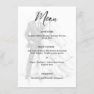 Moderne Mode-Kohlezeichnung Brautpaar-Hochzeit Menükarte