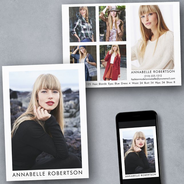 Moderne Modell- und Actor 6-Foto-Comp-Karte Einladung (Customize to change background color, text size or text style. Available for prints and download.)